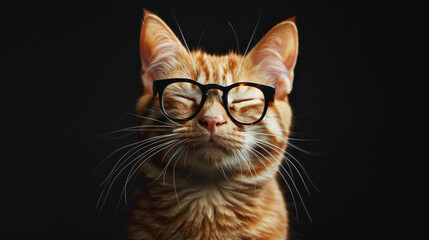 A colorful cat potrait image in which cat wearing glasses. Cute cat emoji stickers with black ackground.