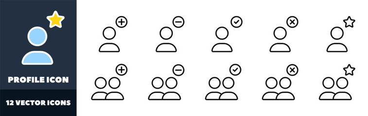 Profile icons set. Linear style. Vector icons