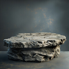A large rock sits on a grey surface
