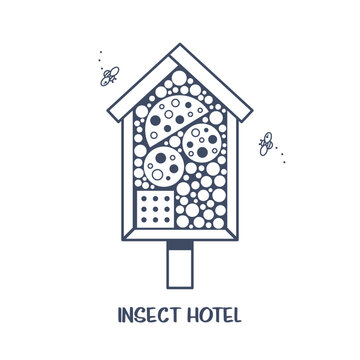 Insect bug hotel, DIY wood house with natural components. Home for garden useful pests