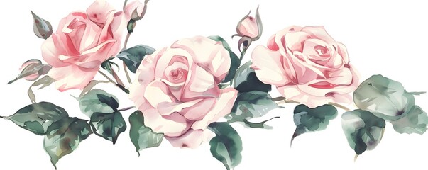 Romantic Watercolor Painting of Roses in Soft Pinks and Whites