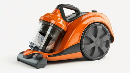 Fototapeta premium Modern orange vacuum cleaner on a white background. 3d rendering.