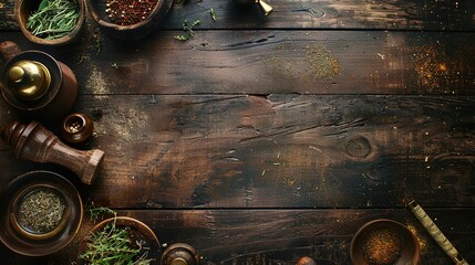 Herb spices on a wooden table UHD wallpaper