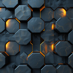 Abstract background with three-dimensional black gold hexagons, Background for design, banner, template 