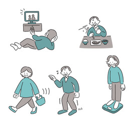 フレイルの兆候があるシニアのイラストセット