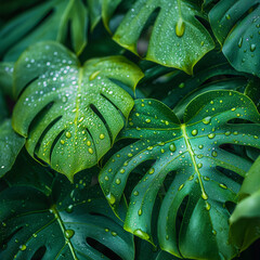 Fototapeta premium A lush green plant with droplets of water on its leaves