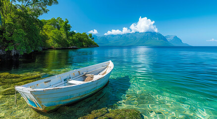 Serene boat by tropical island