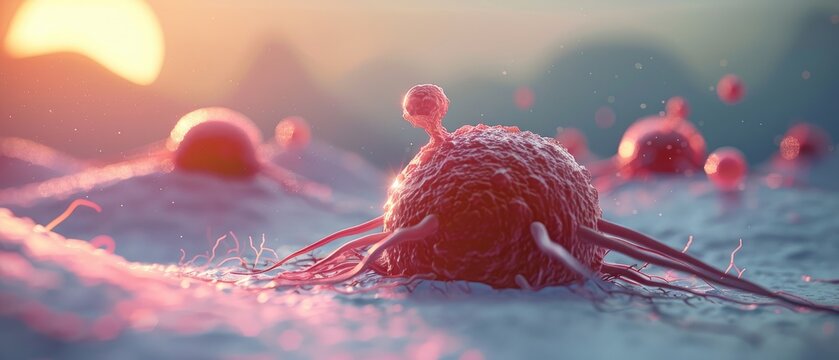 Detailed 3D visualization of cancer cell apoptosis, focusing on the process of programmed cell death