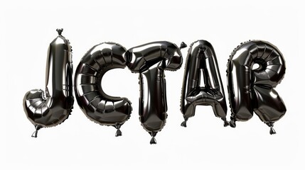 The alphabet in black foil letters for children's parties, birthday celebrations, realistic modern illustration. Shining font type set isolated on white background.