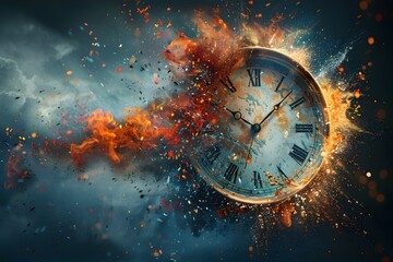 Time s Fleeting Passage Erupts in Fiery of the Clock Dial