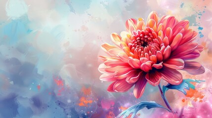 Vibrant strokes of watercolor breathe life into a Chrysanthemum, its intricate petals unfurling in a riot of colors, a symbol of beauty and resilience.