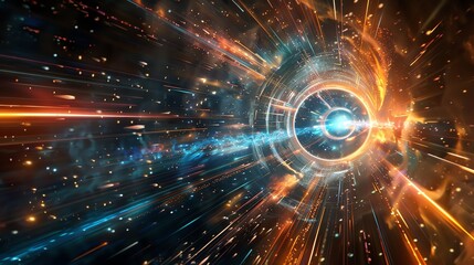 Obraz premium An illustration of a wormhole through a blue and orange nebula