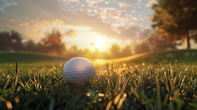 golfball im sonnenuntergang atmossph&auml;rischer golf sport