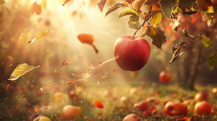 A red apple laying on the tree UHD wallpaper
