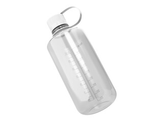 Blank Clear White Narrow Mouth Plastic Sport Water Bottle Packaging Isolated On Transparent Background, Prepared For Mockup, 3D Render