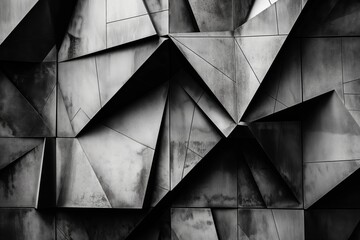 Contemporary geometric monochrome abstract background with black and white minimalist polyhedral shapes and sharp edges for modern art and design wallpaper decoration - Powered by Adobe