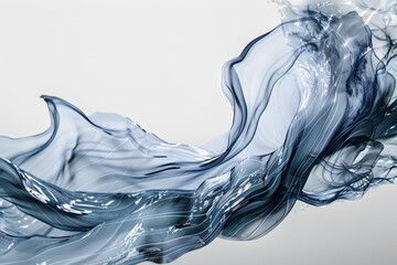 Splash of transparent blue liquid, water. Abstract decorative wave. Smoke. 3D illustration.