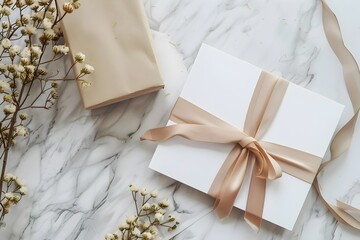 Elegant Minimalist Gift Box Arrangement on Marble for and Invitations