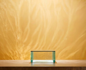 Presentation podium - glass platform on a light-colored background.