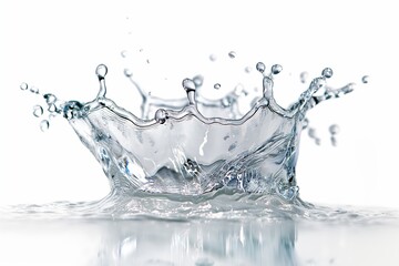 Crisp image of a dynamic water splash with droplets suspended in air, showcasing the beauty and elegance of water in motion