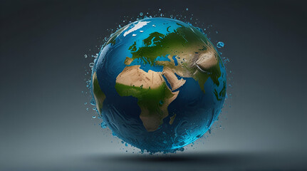 Ball shaped earth and blue water , safe nature earth day concept. Generative. Ai
