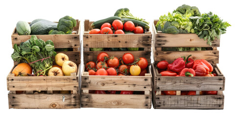 wooden box with vegetables isolated on white or transparent png