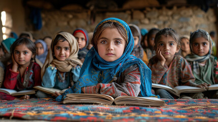 children studying in school in rural sindh, pakistan,generative ai