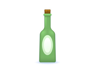 an illustration of a green bottle. beer or alcohol bottles. drink. 3d symbols. minimalist 3d illustration. graphic elements