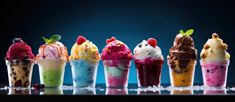 Various ice cream shots with unique backgrounds providing ample copy space for customization