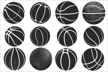 Obraz premium Black silhouettes of basketball, Black basketball symbols, Silhouettes of basketball, Basketball ball icons set, Basketball, Ball silhouette, Basketball logo vector, Basketball logo
