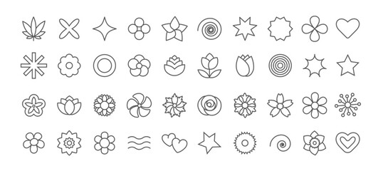 Icons of colors and shapes. A set of icons. A vector image. Linear style.