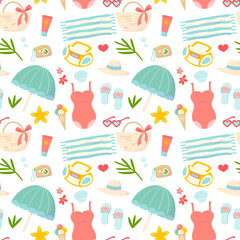 Summer beach holiday elements pattern for print, fabric, textile, wrapping paper.