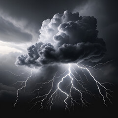 Big cloud with lightning, isolated on white background. 3d illustration