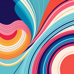 Abstract colorful background with curved lines in retro style. Vector illustration.