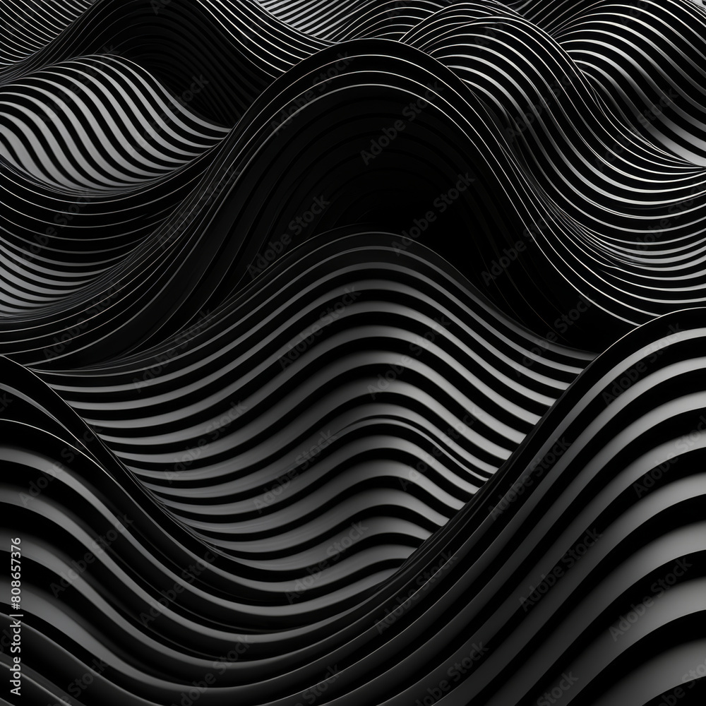 Sticker Abstract wavy lines on a black background. 3d render illustration