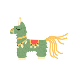 Pinana horse isolation on white background. Holiday item for traditional mexican party. Local event elements. Carnival and birthday toy for celebration. Vector flat illustration