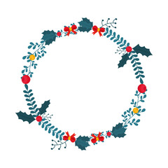 Hand drawn christmas wreath illustration on white background