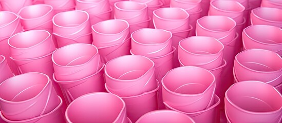 Close up copy space image of abstract pink background with a repetitive pattern of plastic cups