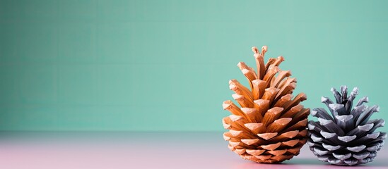 Pastel colored pine cone with copy space image on the right perfect for Christmas decoration - Powered by Adobe