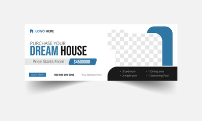 Dream home sale real estate facebook cover and web banner template. Modern abstract flat corporate real estate construction Facebook cover.
