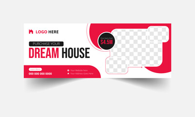 Dream home sale real estate facebook cover and web banner template. Modern abstract flat corporate real estate construction Facebook cover.
