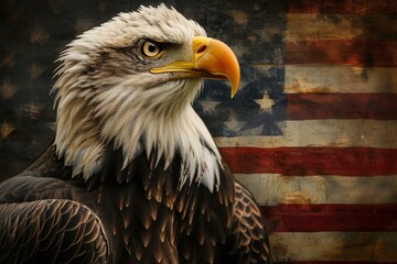 Timeless Bald eagle american flag states. Majestic stars. Generate Ai