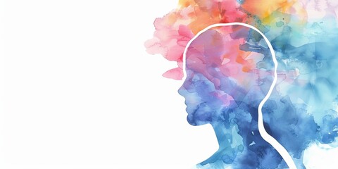 A colorful painting of a head with a white background. The painting is abstract and has a lot of different colors. The mood of the painting is bright and cheerful