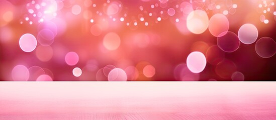 A gradient pink background is illuminated by bright colorful pink bokeh lights creating a soft and vibrant ambiance The image offers ample copy space