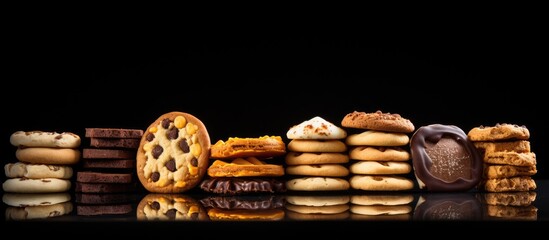 Image of cookies arranged on a dark background with empty space for additional elements or text