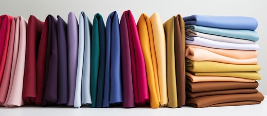 A vibrant collection of fabric samples against a clean white backdrop providing ample copy space for an image