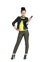 Sheds fashionable young woman