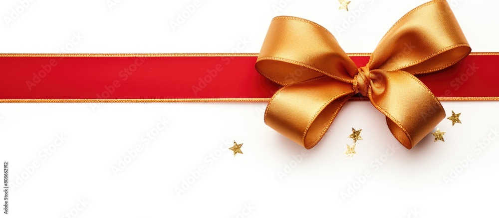 Wall mural A festive frame of Christmas ribbon placed on a white background with ample copy space for an image