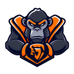 Fierce gorilla esports mascot with crossed arms