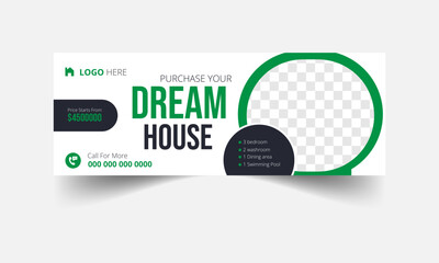 Dream home sale real estate facebook cover and web banner template. Modern abstract flat corporate real estate construction Facebook cover.
